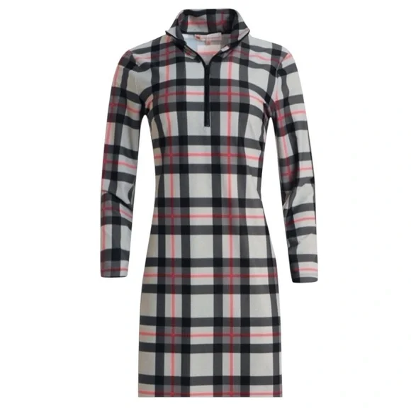 Jude Connally Elodie Black Gray Red Plaid Print Quarter Zipper Mini Dress - S